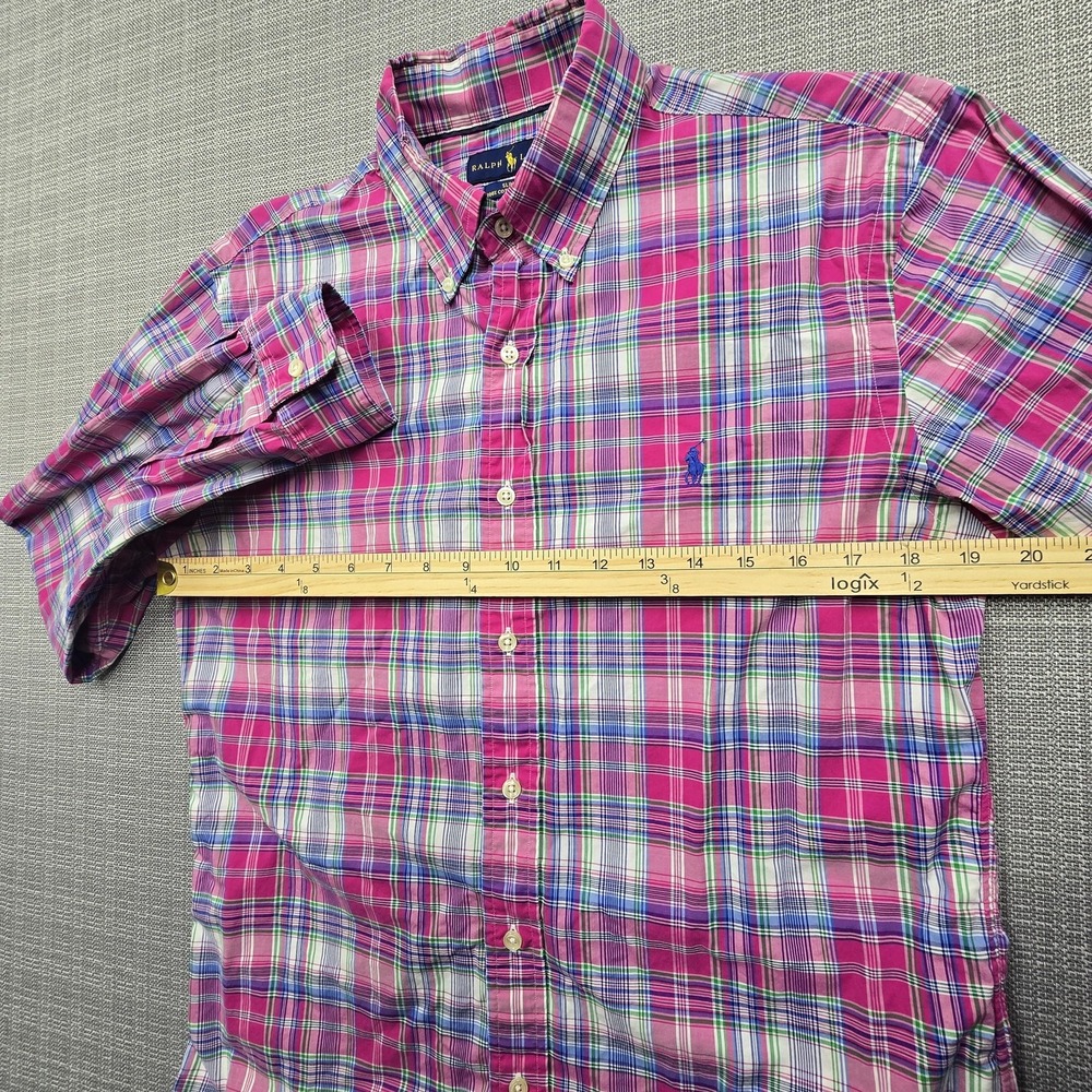Ralph Lauren Shirt Mens Medium Pink Plaid Slim Fit Button Down Long Sleeve Pony - Picture 6 of 10